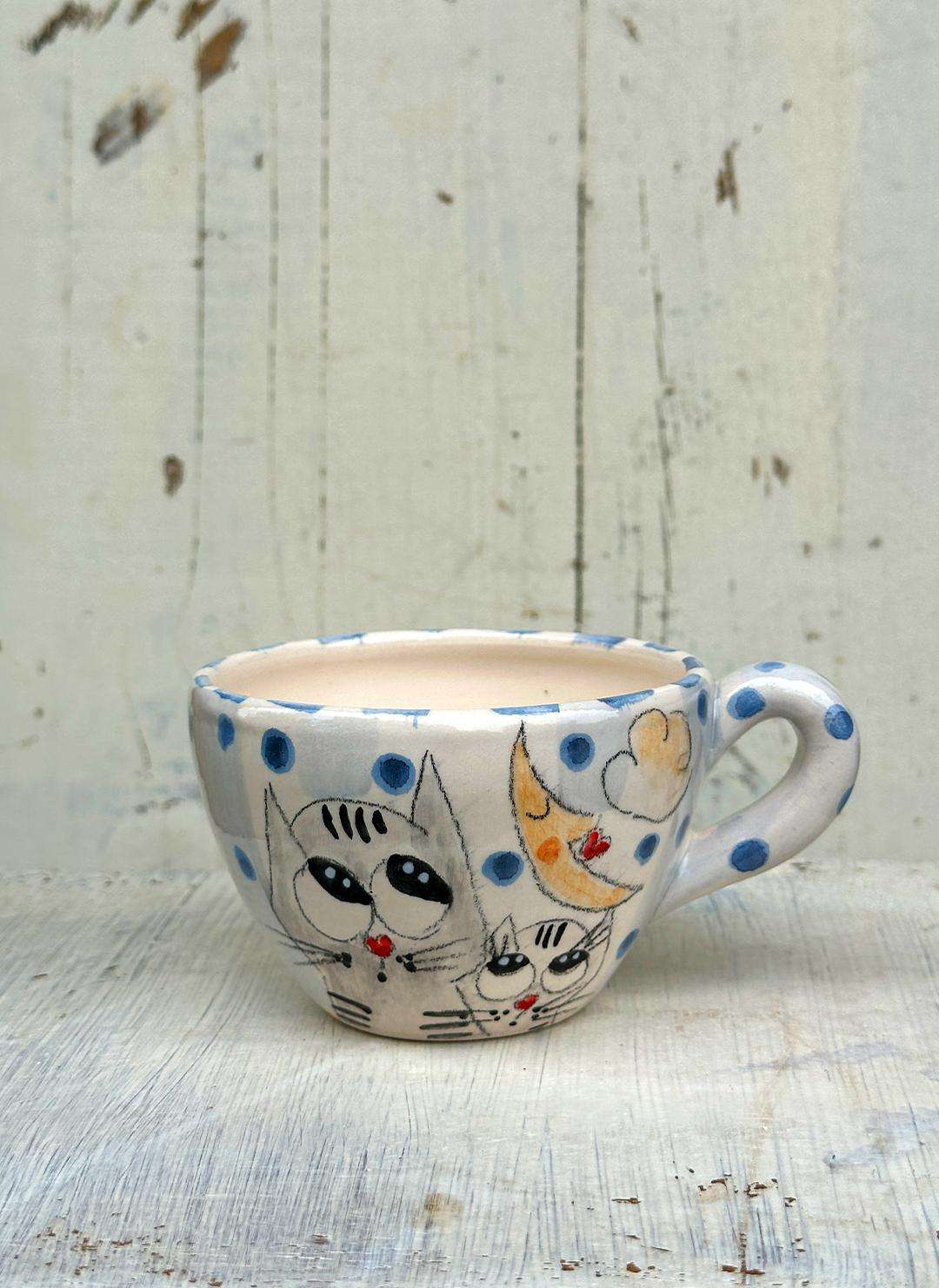 Hippy Art Tazza Te Serie Gattini 2 Gatti Luna